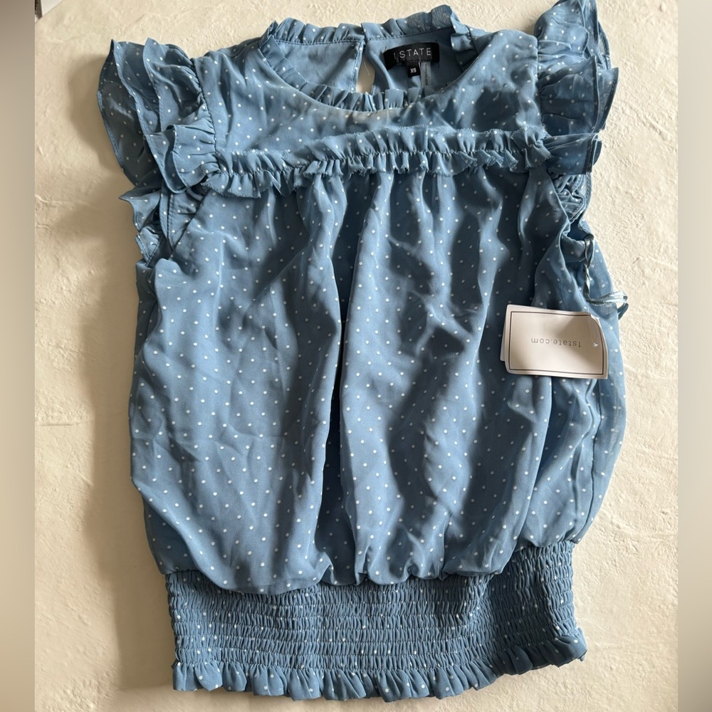1STATE blue polka dot shirt